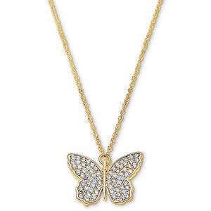 Gold Plated Micro Pave Butterfly Pendant Necklace